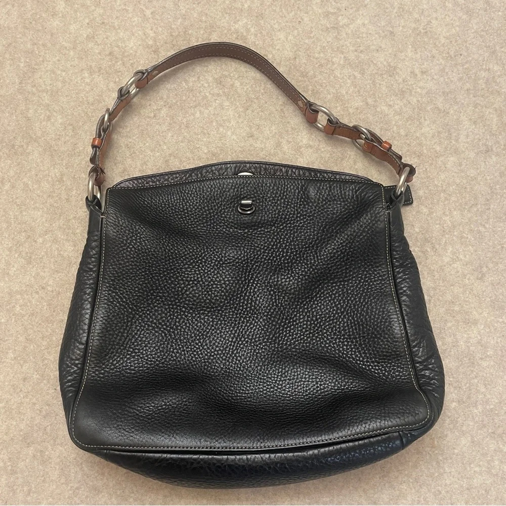 Coach Vintage Y2K Chelsea Turnlock Black Pebbled Leather Hobo Purse Bag w/ Pouch